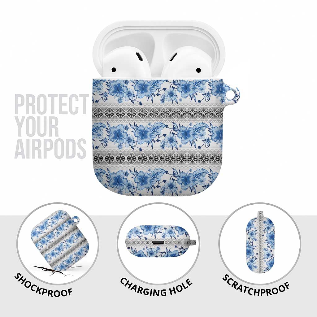 Samoa White Sunday AirPods Case Samoan Tapa Blue Hibiscus - Polynesian Pride