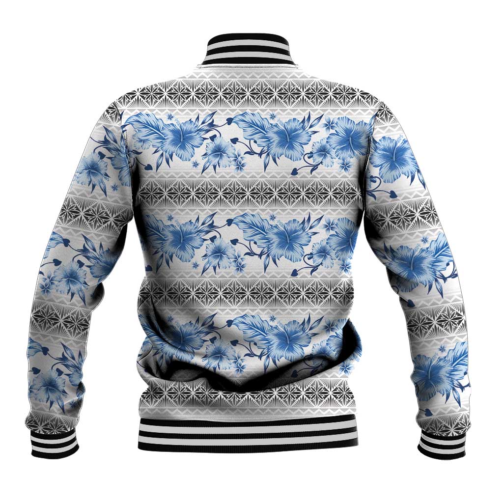 Samoa White Sunday Baseball Jacket Samoan Tapa Blue Hibiscus LT05 - Polynesian Pride