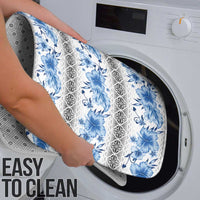 Samoa White Sunday Bathroom Set Samoan Tapa Blue Hibiscus - Polynesian Pride