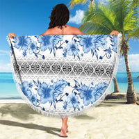 Samoa White Sunday Beach Blanket Samoan Tapa Blue Hibiscus LT05 - Polynesian Pride