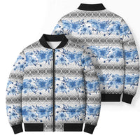 Samoa White Sunday Bomber Puffer Jacket Samoan Tapa Blue Hibiscus LT05 - Polynesian Pride
