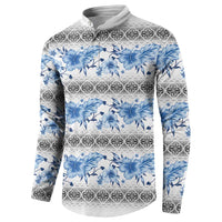 Samoa White Sunday Button Sweatshirt Samoan Tapa Blue Hibiscus - Polynesian Pride