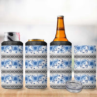 Samoa White Sunday 4 in 1 Can Cooler Tumbler Samoan Tapa Blue Hibiscus - Polynesian Pride