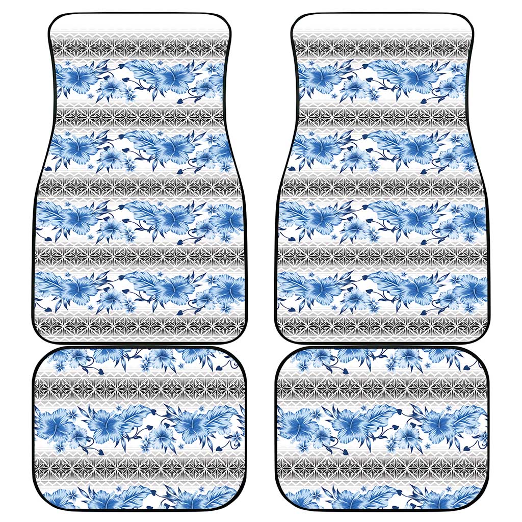 Samoa White Sunday Car Mats Samoan Tapa Blue Hibiscus LT05 - Polynesian Pride