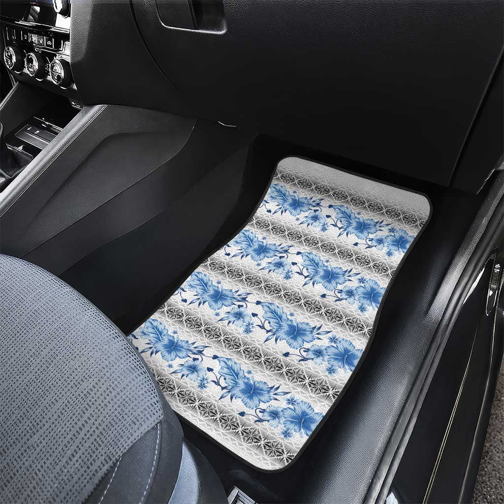 Samoa White Sunday Car Mats Samoan Tapa Blue Hibiscus LT05 - Polynesian Pride