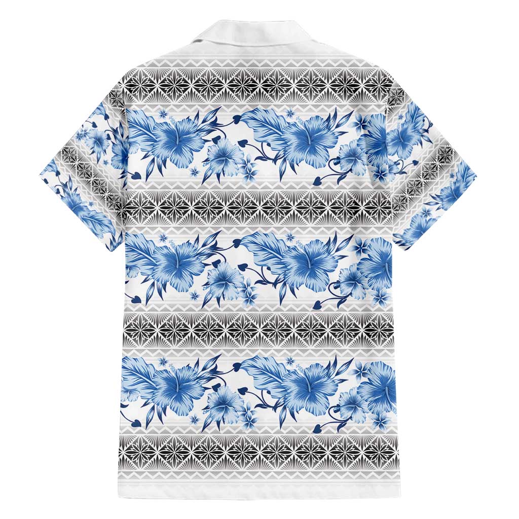 Samoa White Sunday Family Matching Summer Maxi Dress and Hawaiian Shirt Samoan Tapa Blue Hibiscus - Polynesian Pride