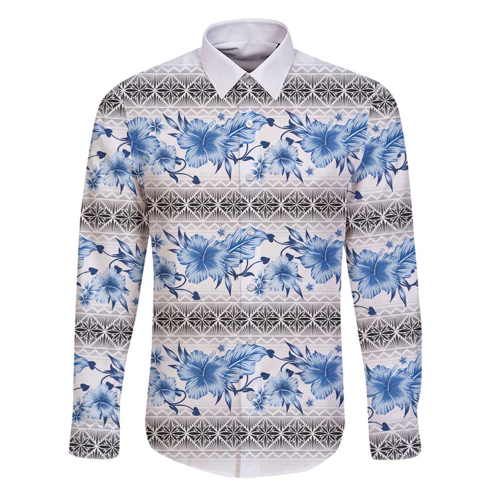 Samoa White Sunday Family Matching Tank Maxi Dress and Hawaiian Shirt Samoan Tapa Blue Hibiscus - Polynesian Pride