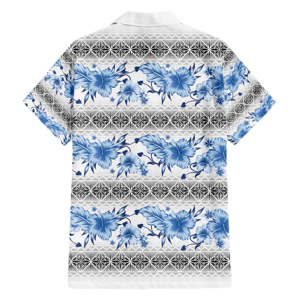 Samoa White Sunday Hawaiian Shirt Samoan Tapa Blue Hibiscus - Polynesian Pride