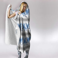 Samoa White Sunday Hooded Blanket Samoan Tapa Blue Hibiscus - Polynesian Pride