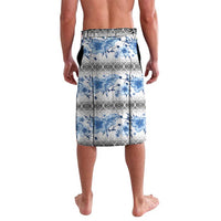 Samoa White Sunday Lavalava Samoan Tapa Blue Hibiscus - Polynesian Pride