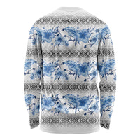 Samoa White Sunday Long Sleeve Shirt Samoan Tapa Blue Hibiscus - Polynesian Pride