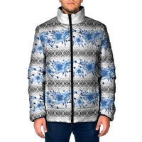 Samoa White Sunday Padded Jacket Samoan Tapa Blue Hibiscus LT05 Men Blue - Polynesian Pride