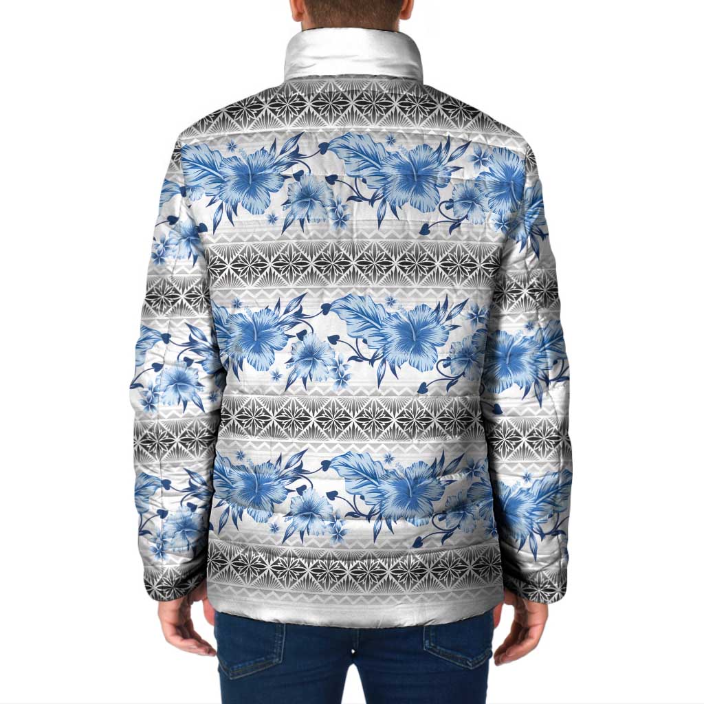 Samoa White Sunday Padded Jacket Samoan Tapa Blue Hibiscus LT05 - Polynesian Pride