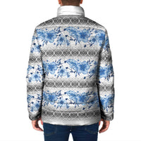 Samoa White Sunday Padded Jacket Samoan Tapa Blue Hibiscus LT05 - Polynesian Pride