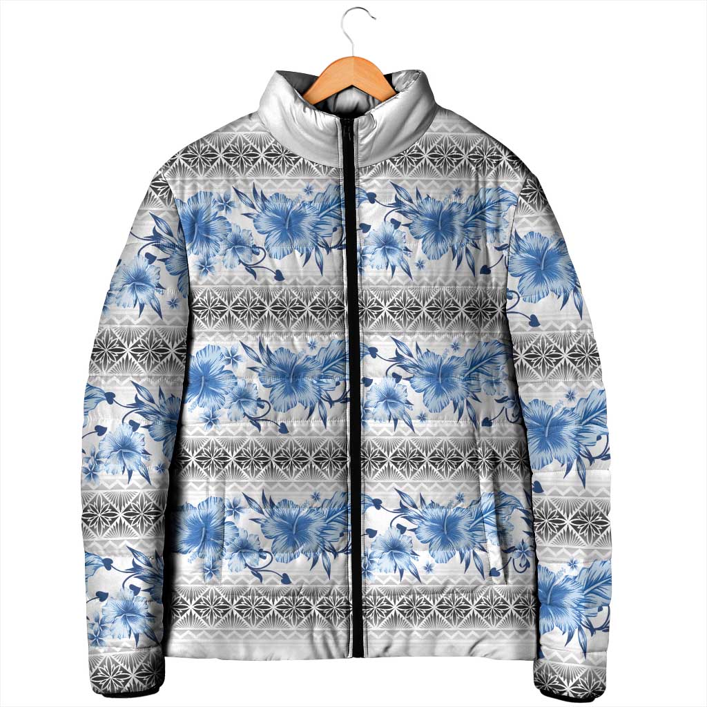 Samoa White Sunday Padded Jacket Samoan Tapa Blue Hibiscus LT05 - Polynesian Pride
