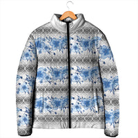 Samoa White Sunday Padded Jacket Samoan Tapa Blue Hibiscus LT05 - Polynesian Pride