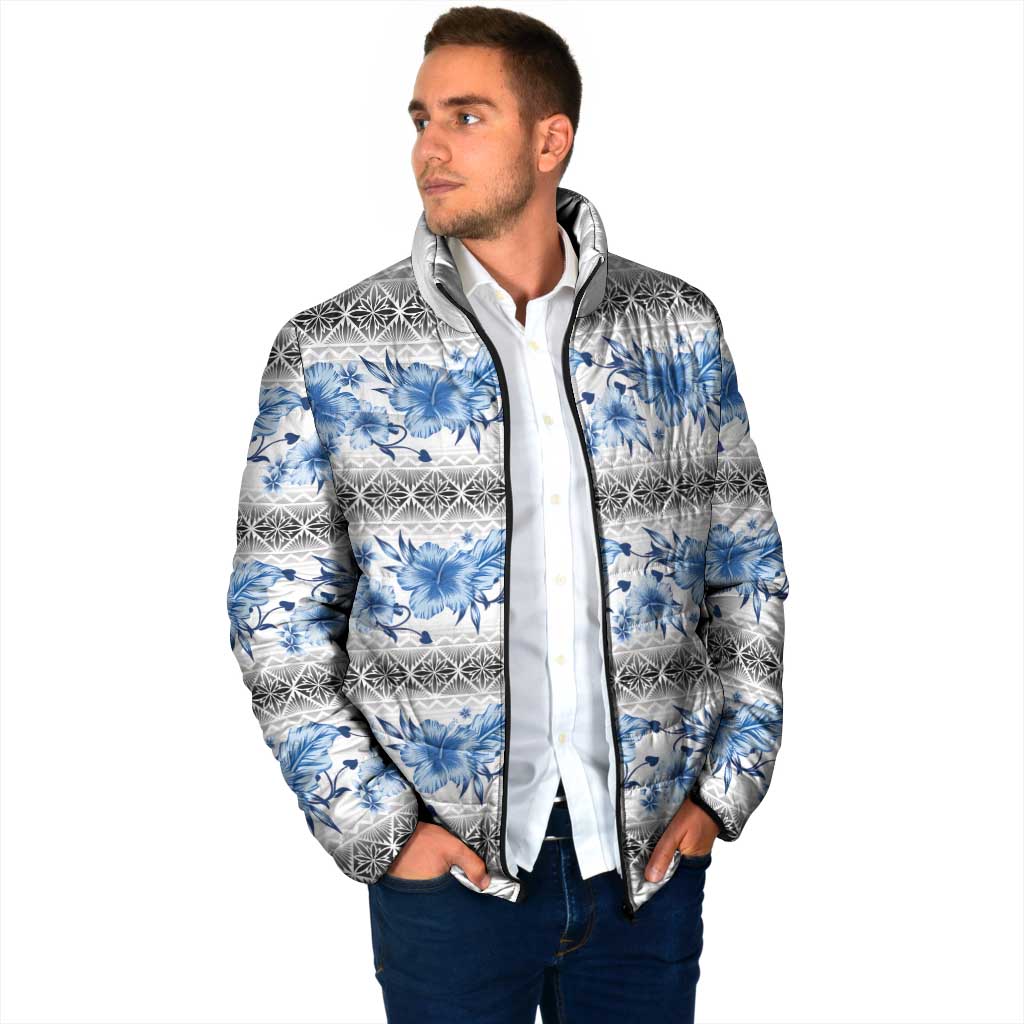 Samoa White Sunday Padded Jacket Samoan Tapa Blue Hibiscus LT05 - Polynesian Pride