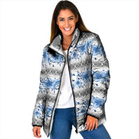 Samoa White Sunday Padded Jacket Samoan Tapa Blue Hibiscus LT05 Women Blue - Polynesian Pride