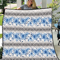Samoa White Sunday Quilt Samoan Tapa Blue Hibiscus - Polynesian Pride