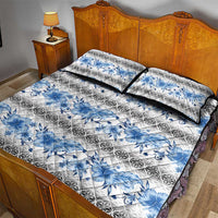 Samoa White Sunday Quilt Bed Set Samoan Tapa Blue Hibiscus - Polynesian Pride