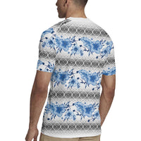 Samoa White Sunday Rugby Jersey Samoan Tapa Blue Hibiscus - Polynesian Pride