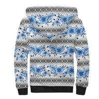 Samoa White Sunday Sherpa Hoodie Samoan Tapa Blue Hibiscus LT05 - Polynesian Pride