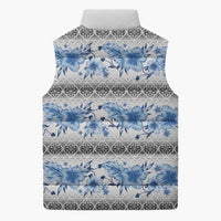 Samoa White Sunday Sleeveless Puffer Jacket Samoan Tapa Blue Hibiscus LT05 - Polynesian Pride