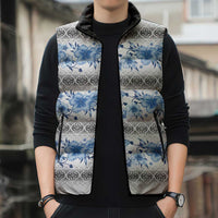 Samoa White Sunday Sleeveless Puffer Jacket Samoan Tapa Blue Hibiscus LT05 - Polynesian Pride