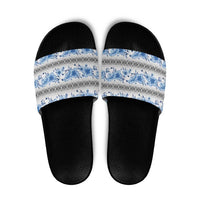 Samoa White Sunday Slide Sandals Samoan Tapa Blue Hibiscus - Polynesian Pride