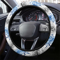 Samoa White Sunday Steering Wheel Cover Samoan Tapa Blue Hibiscus LT05 - Polynesian Pride