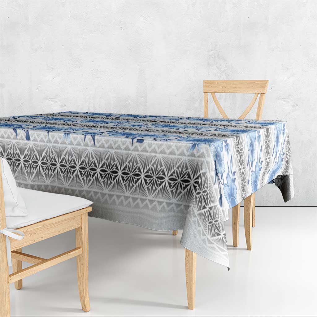Samoa White Sunday Tablecloth Samoan Tapa Blue Hibiscus - Polynesian Pride
