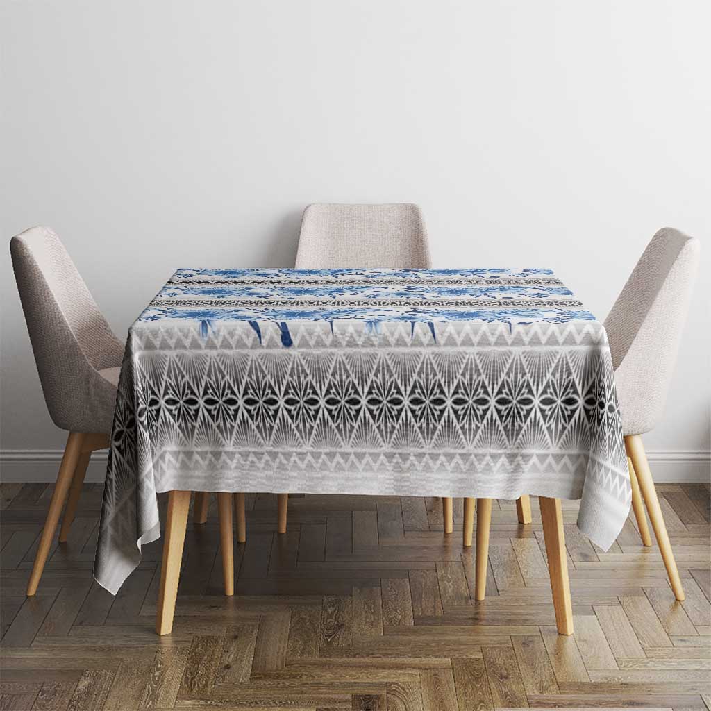 Samoa White Sunday Tablecloth Samoan Tapa Blue Hibiscus - Polynesian Pride