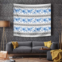 Samoa White Sunday Tapestry Samoan Tapa Blue Hibiscus - Polynesian Pride