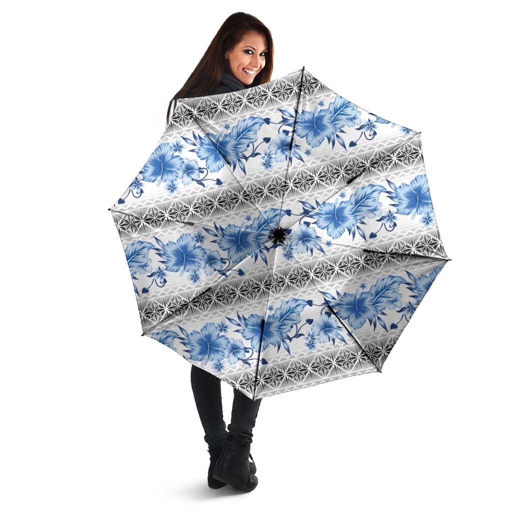 Samoa White Sunday Umbrella Samoan Tapa Blue Hibiscus - Polynesian Pride