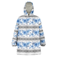 Samoa White Sunday Wearable Blanket Hoodie Samoan Tapa Blue Hibiscus LT05 One Size Blue - Polynesian Pride
