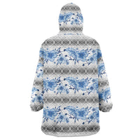 Samoa White Sunday Wearable Blanket Hoodie Samoan Tapa Blue Hibiscus LT05 - Polynesian Pride