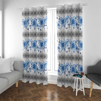 Samoa White Sunday Window Curtain Samoan Tapa Blue Hibiscus - Polynesian Pride