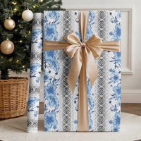 Samoa White Sunday Wrapping Paper Samoan Tapa Blue Hibiscus - Polynesian Pride