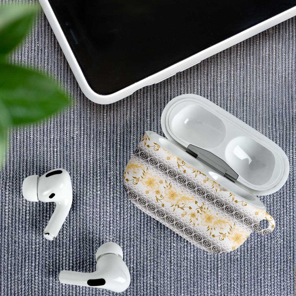 Samoa White Sunday AirPods Case Samoan Tapa Yellow Hibiscus - Polynesian Pride