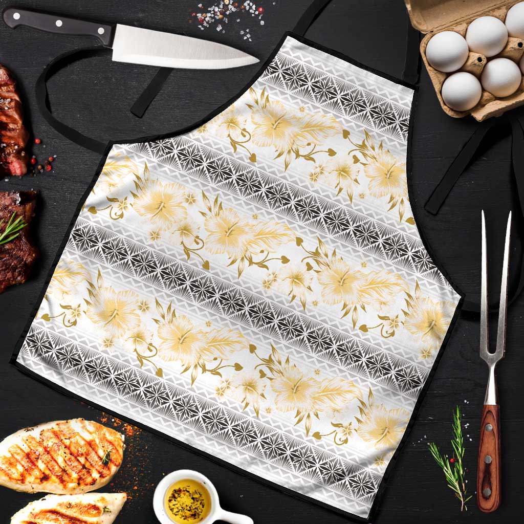Samoa White Sunday Apron Samoan Tapa Yellow Hibiscus - Polynesian Pride