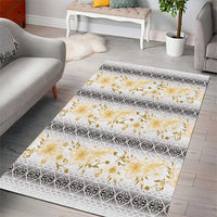 Samoa White Sunday Area Rug Samoan Tapa Yellow Hibiscus - Polynesian Pride