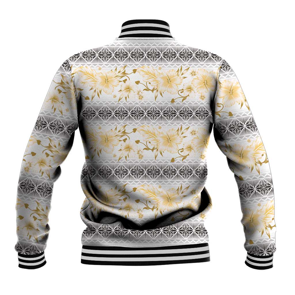 Samoa White Sunday Baseball Jacket Samoan Tapa Yellow Hibiscus LT05 - Polynesian Pride