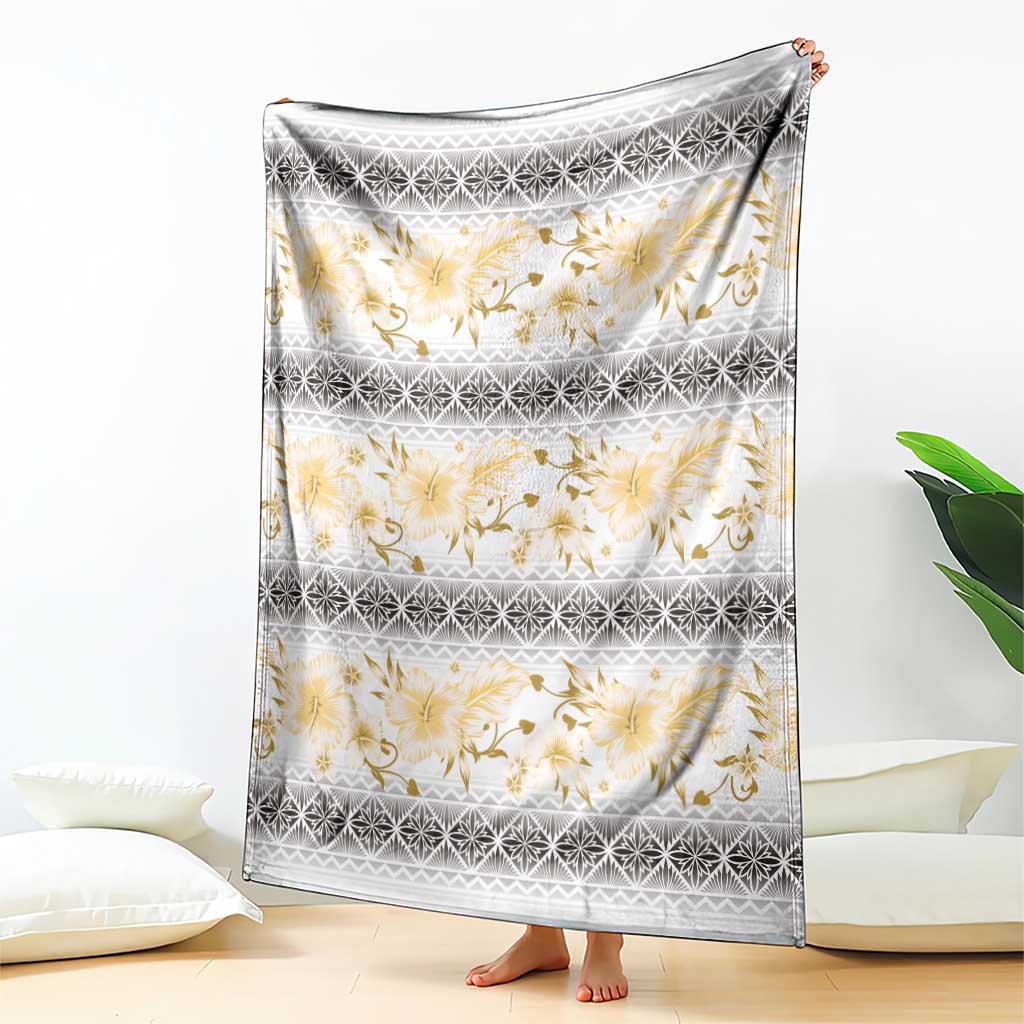 Samoa White Sunday Blanket Samoan Tapa Yellow Hibiscus - Polynesian Pride