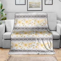 Samoa White Sunday Blanket Samoan Tapa Yellow Hibiscus - Polynesian Pride