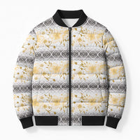 Samoa White Sunday Bomber Puffer Jacket Samoan Tapa Yellow Hibiscus LT05 Unisex Yellow - Polynesian Pride