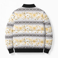 Samoa White Sunday Bomber Puffer Jacket Samoan Tapa Yellow Hibiscus LT05 - Polynesian Pride