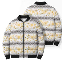 Samoa White Sunday Bomber Puffer Jacket Samoan Tapa Yellow Hibiscus LT05 - Polynesian Pride