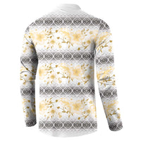 Samoa White Sunday Button Sweatshirt Samoan Tapa Yellow Hibiscus - Polynesian Pride