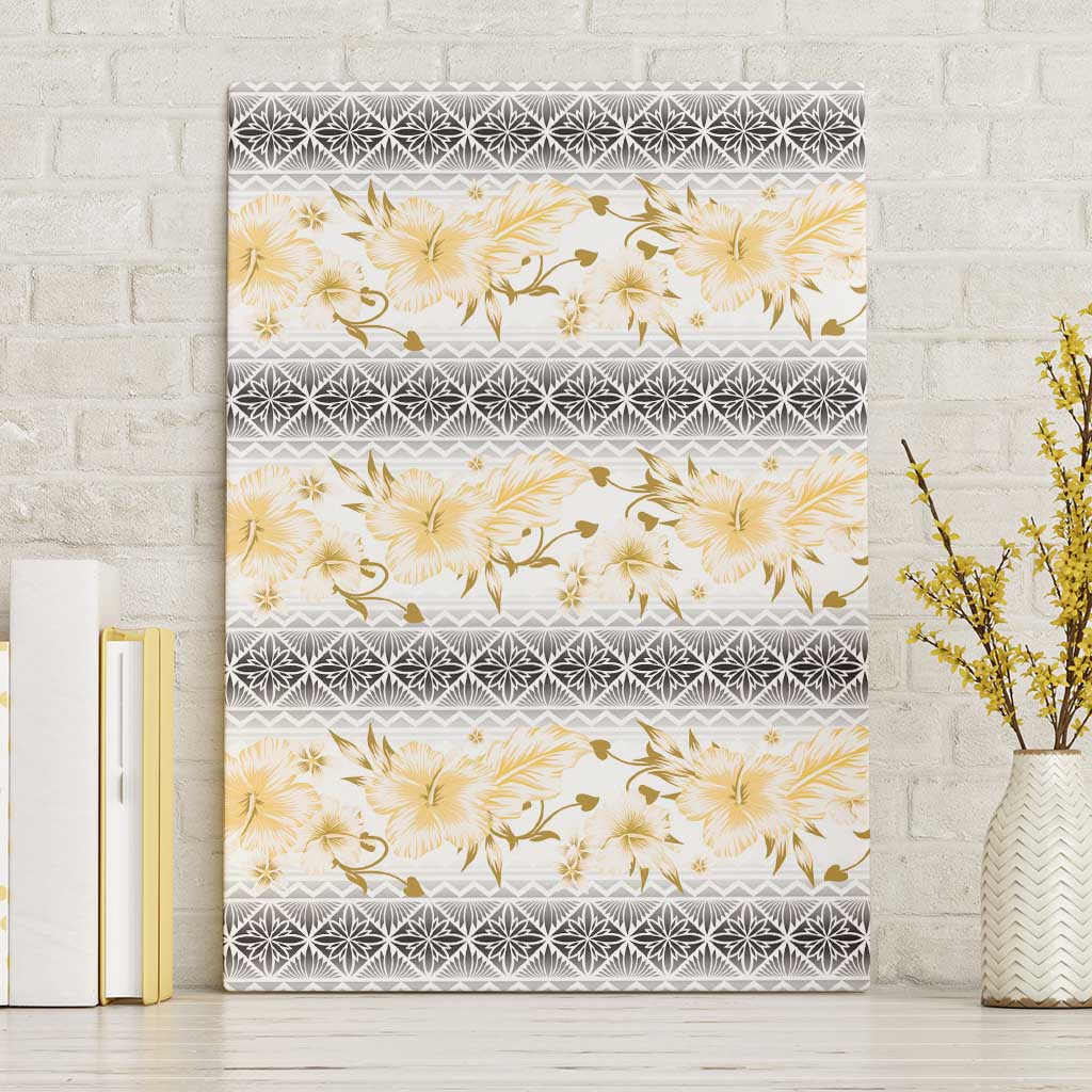 Samoa White Sunday Canvas Wall Art Samoan Tapa Yellow Hibiscus - Polynesian Pride