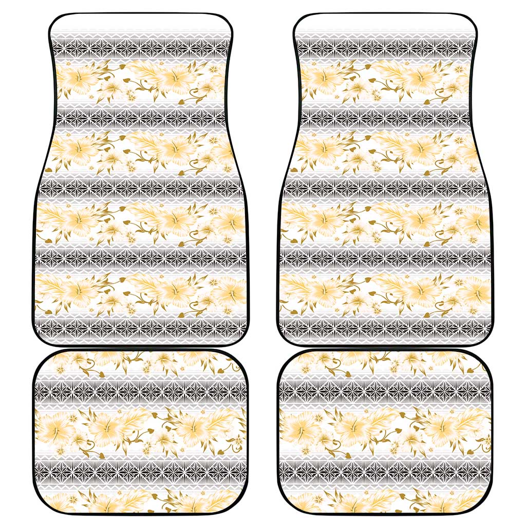 Samoa White Sunday Car Mats Samoan Tapa Yellow Hibiscus LT05 - Polynesian Pride